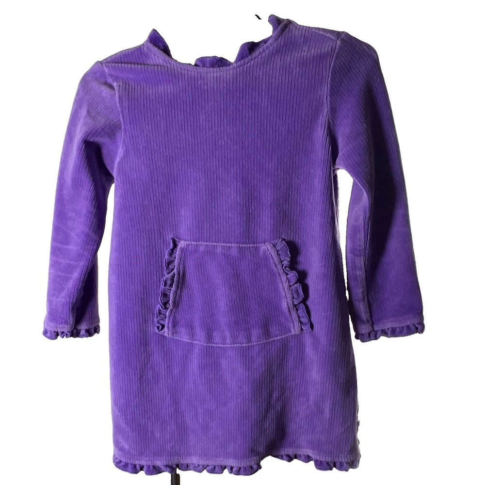 The Children's Place Girls 24M Purple Knit Cotton Shift Dress Ruffle Button